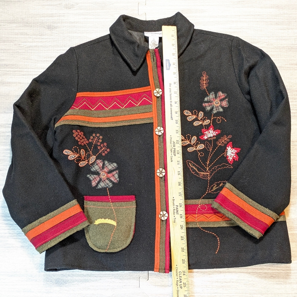 Breckenridge Black Wool Blend Blazer Jacket Colorful Embroidery Applique Med P - Picture 13 of 15